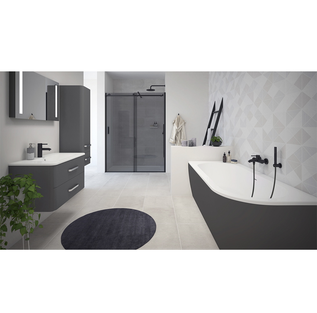 Асимметричная угловая акриловая ванна Cezares 180х80 SLIM CORNER-180-80-60-L-NERO-SET