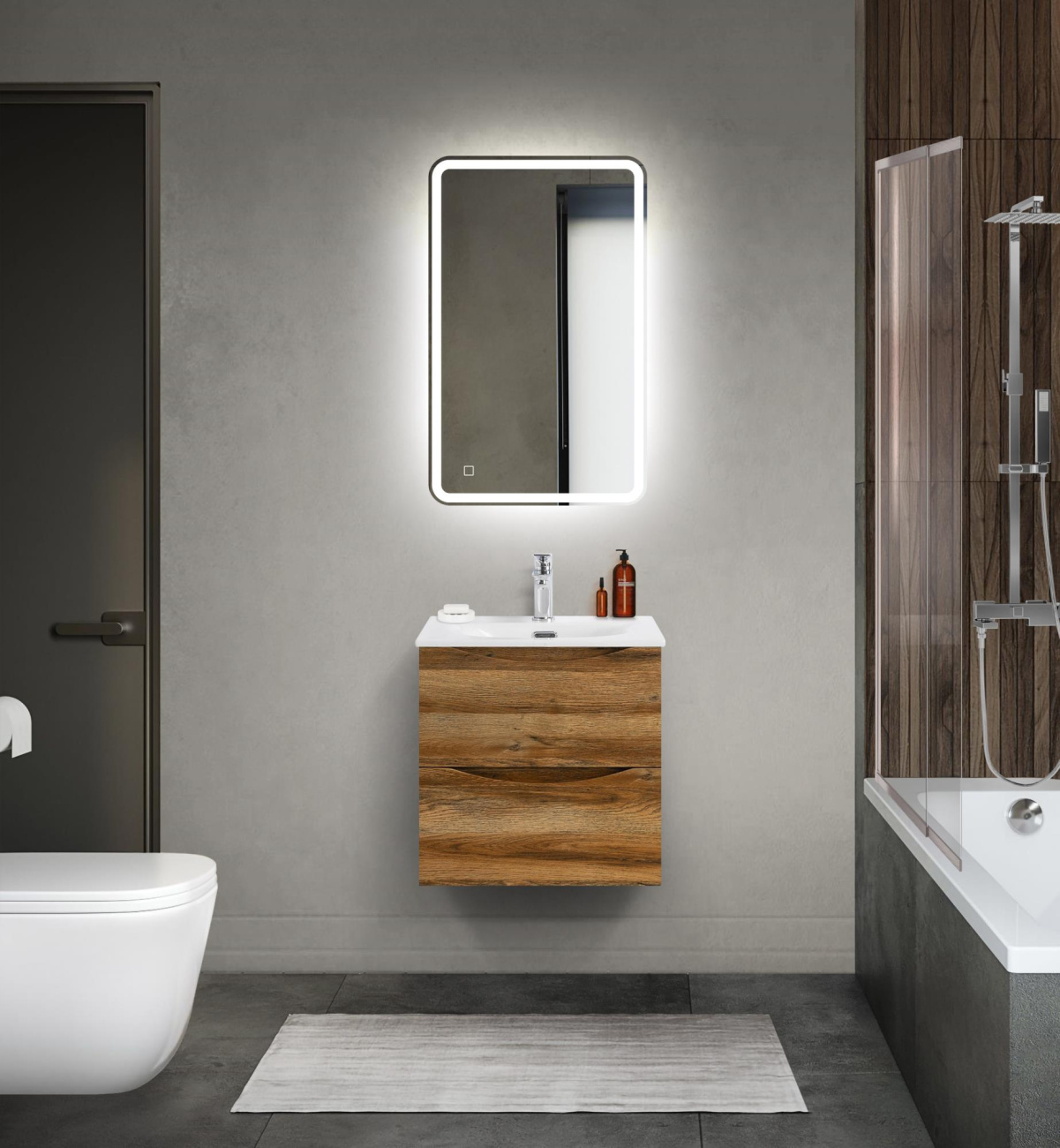 Тумба с раковиной подвесная BelBagno MARINO-CER-MINI-500-2C-SO-RR-P Rovere Rustico, раковина белая BB-8099-3-50