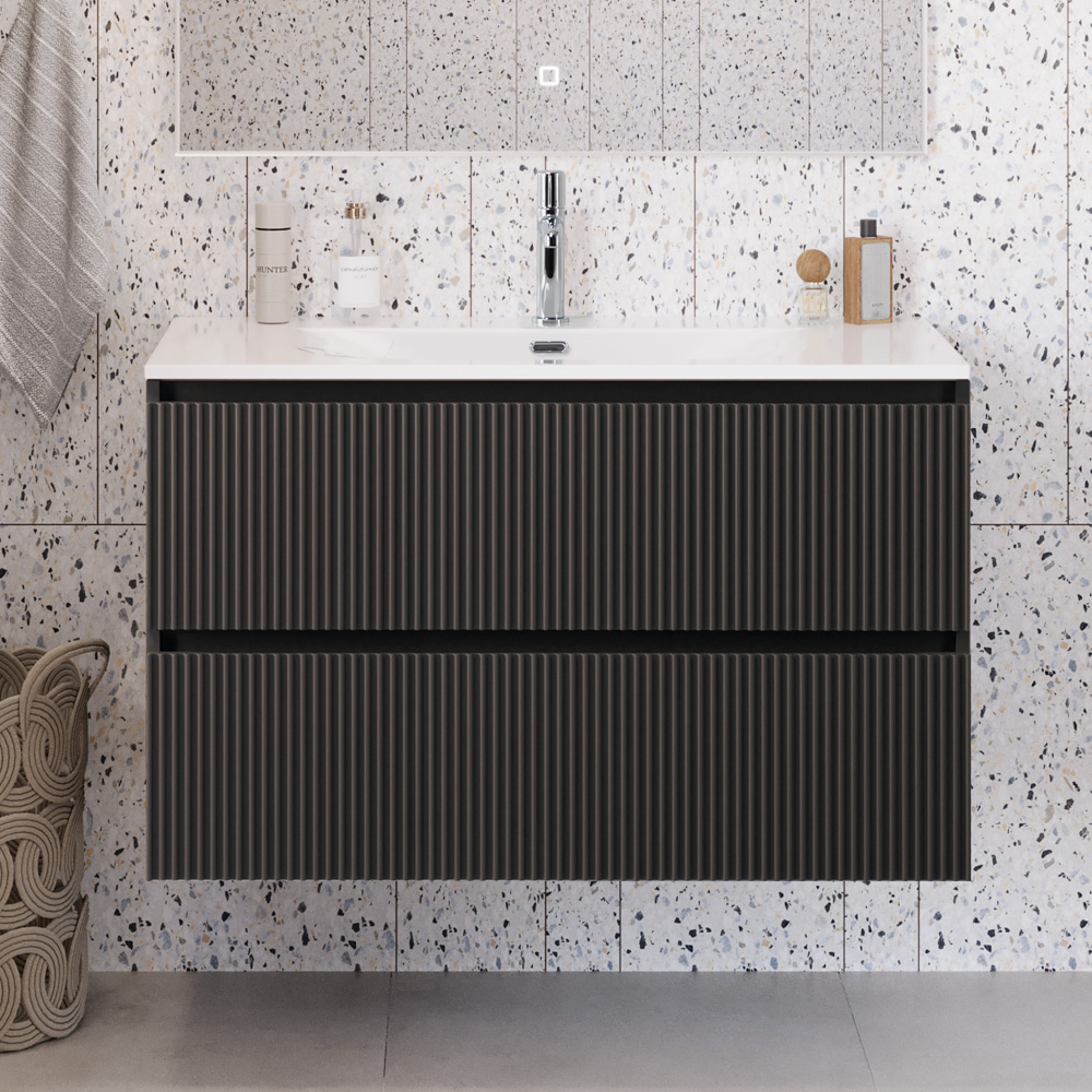 купить Тумба с раковиной подвесная BelBagno UNO-MINI-1000-2C-SO-GSO Темно-Серый матовый, раковина белая BB-8099-3-100 