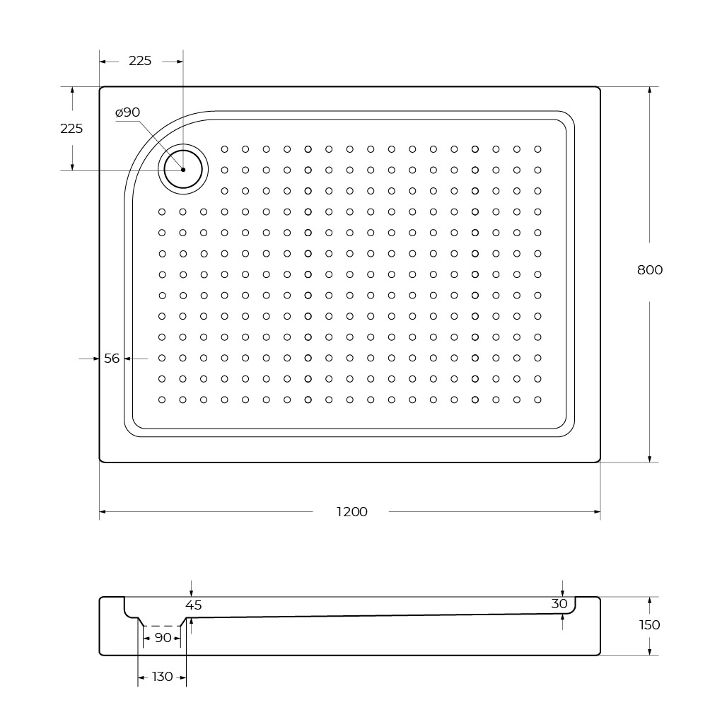 Акриловый поддон 120х80 левосторонний BelBagno TRAY-BB-AH-120/80-15-W-L с сифоном