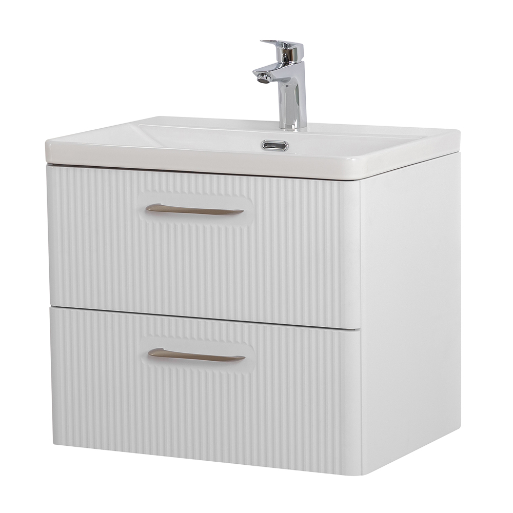 Подвесная тумба с раковиной Belbagno DUE 50 см Белый металлик DUE-500-2C-SO-BM-P + BB-8076-3-50