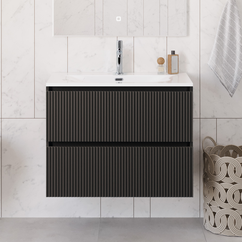 Тумба с раковиной подвесная BelBagno UNO-800-2C-SO-GSO Темно-Серый матовый, раковина белая BB-8099-80