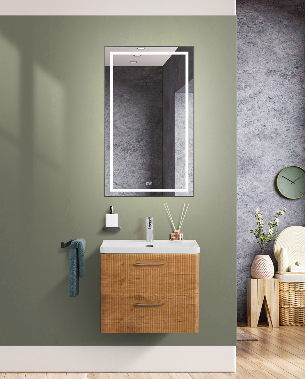 Тумба подвесная с раковиной Belbagno DUE 50 см Rovere Nature DUE-500-2C-SO-RN-P + BB-8076-3-50
