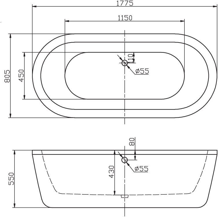 Ванна акриловая отдельностоящая BelBagno BB12-1775