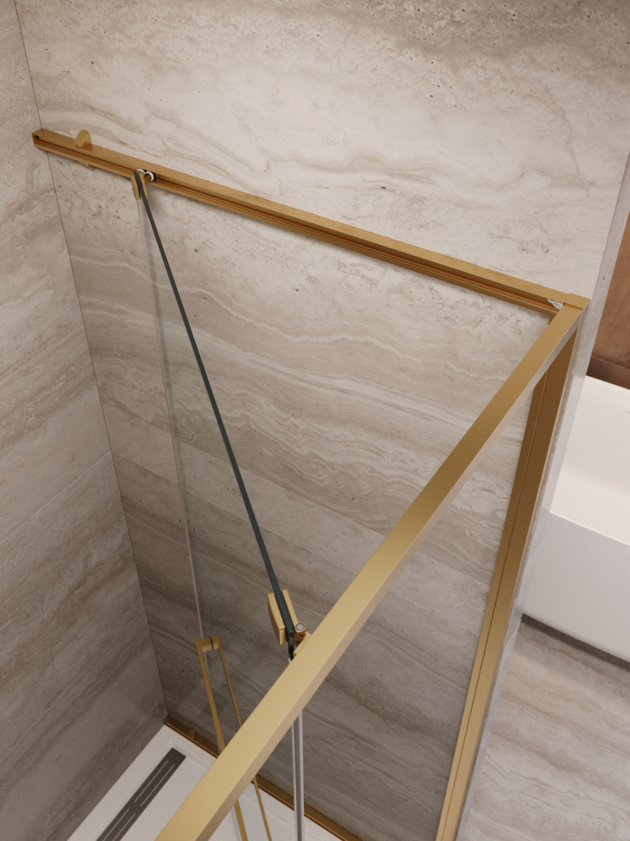 Душевая дверь Cezares LUX-B-FS-11-120-C-BORO, 120х195, профиль брашированное золото, стекло прозрачное