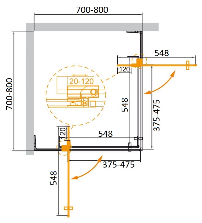 Душевой уголок CEZARES SLIDER-A-2-70/80-C-BORO