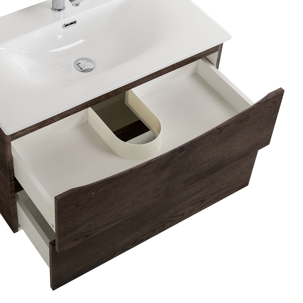 Тумба с раковиной подвесная BelBagno MARINO-CER-N-900-2C-SO-RNG-P Rovere Nature Grigio, раковина белая BB-8099-90