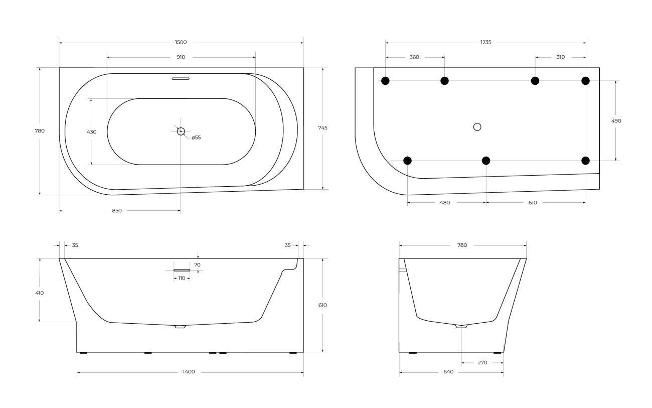 Ванна акриловая BelBagno BB410-1500-780-R