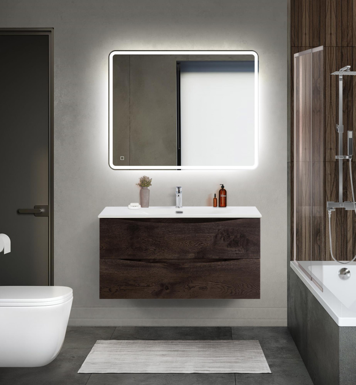 Тумба с раковиной подвесная BelBagno MARINO-CER-MINI-1000-2C-SO-RNG-P Rovere Nature Grigio, раковина белая BB-8099-3-100