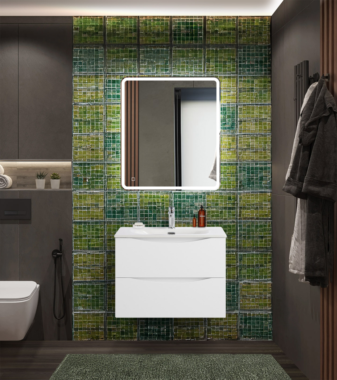 Тумба с раковиной подвесная BelBagno MARINO-CER-N-700-2C-SO-BO-P Bianco Opaco, раковина белая BB-8099-70