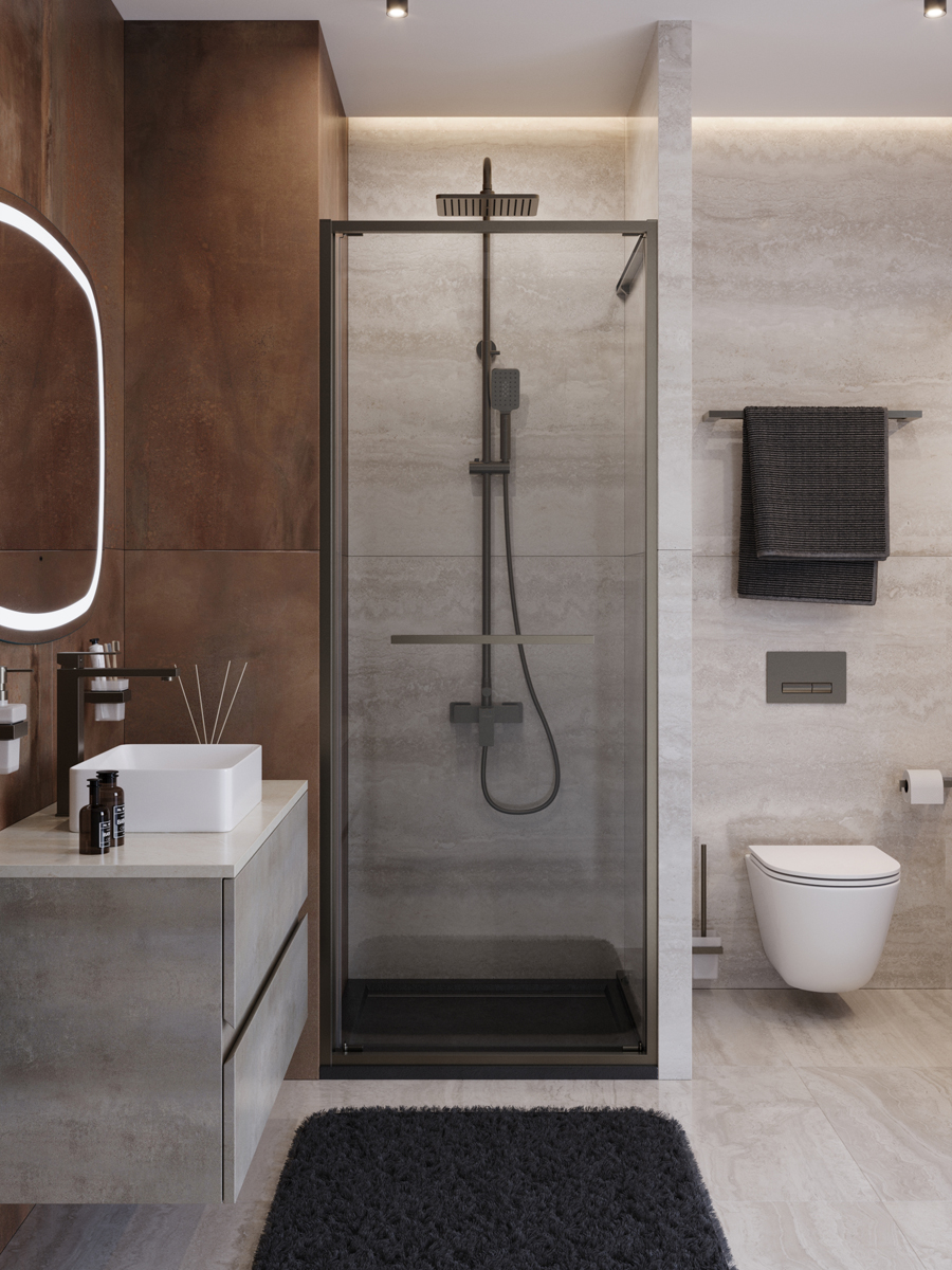 купить Душевая дверь Cezares LUX-B-FS-1-70-C-GM, 70х195, профиль оружейная сталь, стекло прозрачное 