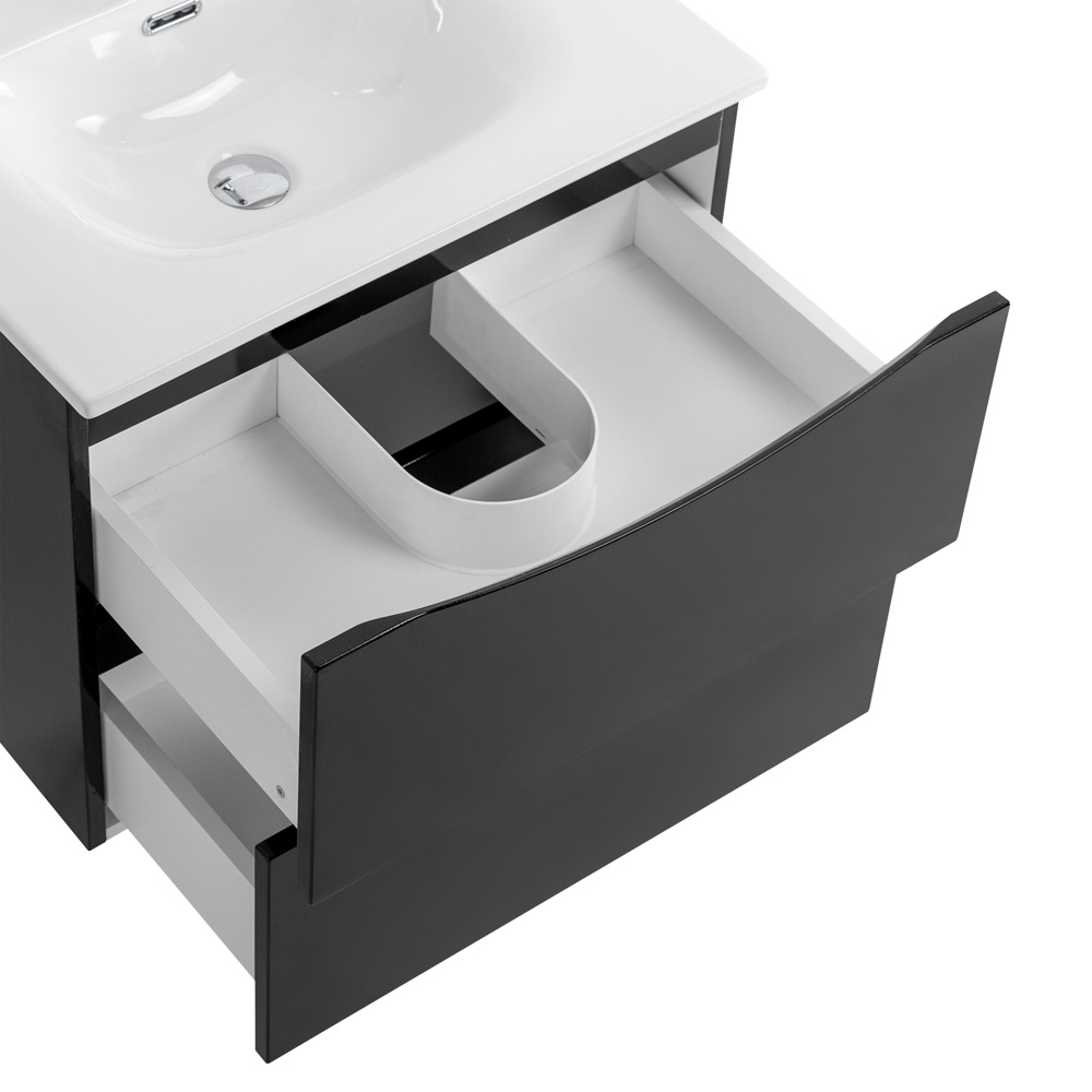 Тумба с раковиной подвесная BelBagno MARINO-CER-MINI-700-2C-SO-NL-P Nero Lucido, раковина белая BB-8099-3-70