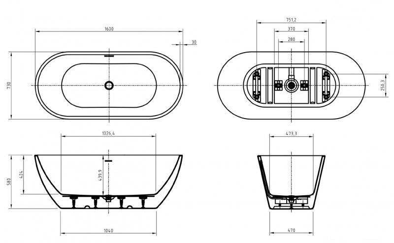 Ванна отдельностоящая BelBagno BB701-1600-730-K