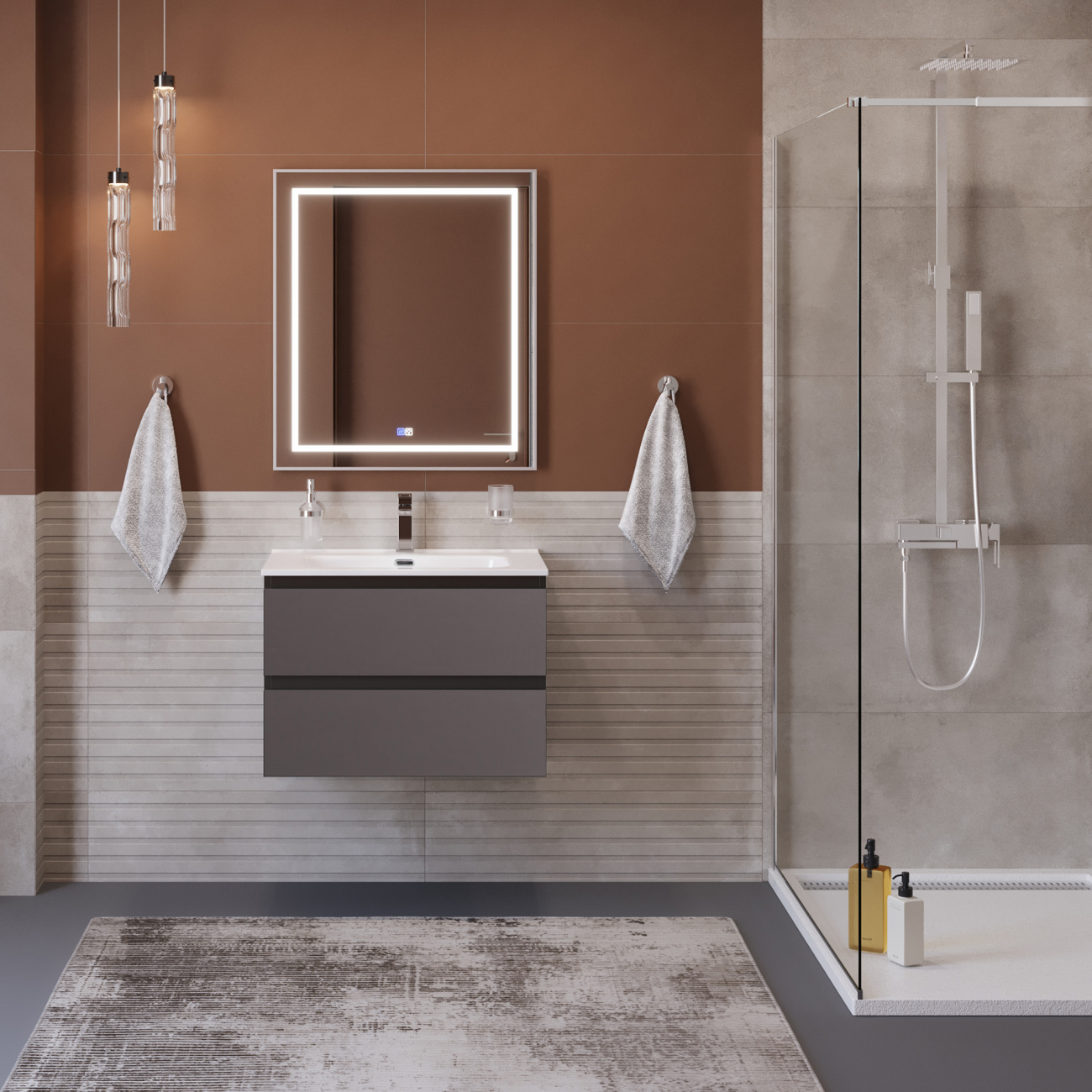 Тумба с раковиной подвесная BelBagno KRAFT-600-2C-SO-GSO Темно-Серый матовый, раковина белая BB600ETL