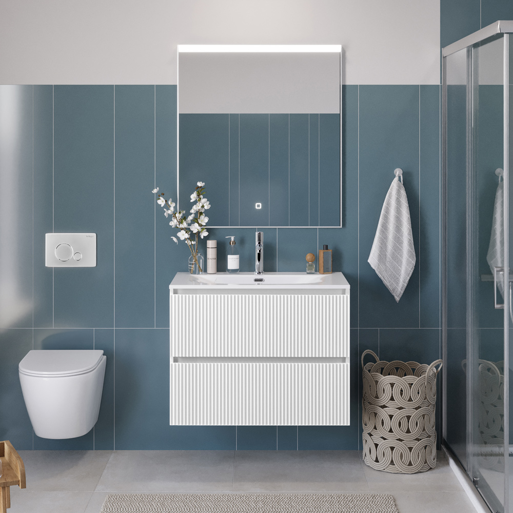 Тумба с раковиной подвесная BelBagno UNO-900-2C-SO-BO Bianco Opaco, раковина белая BB-8099-90