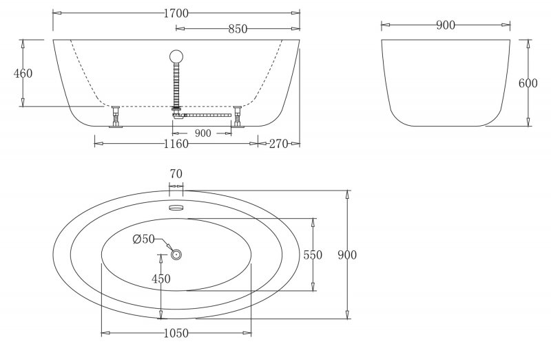 Ванна акриловая отдельностоящая BelBagno BB67-1700