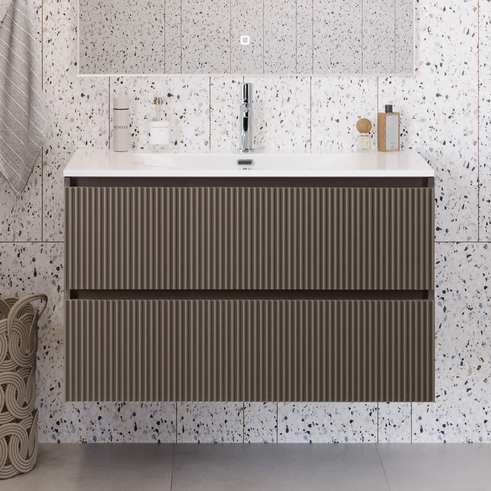 купить Тумба с раковиной подвесная BelBagno UNO-MINI-900-2C-SO-СO Бежевый матовый, раковина белая BB-8099-3-90 
