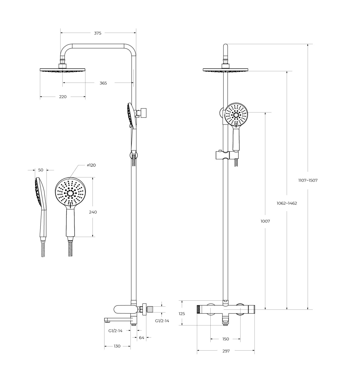 Душевая стойка CEZARES STYLUS-CVD-BORO со смесителем и поворотным изливом