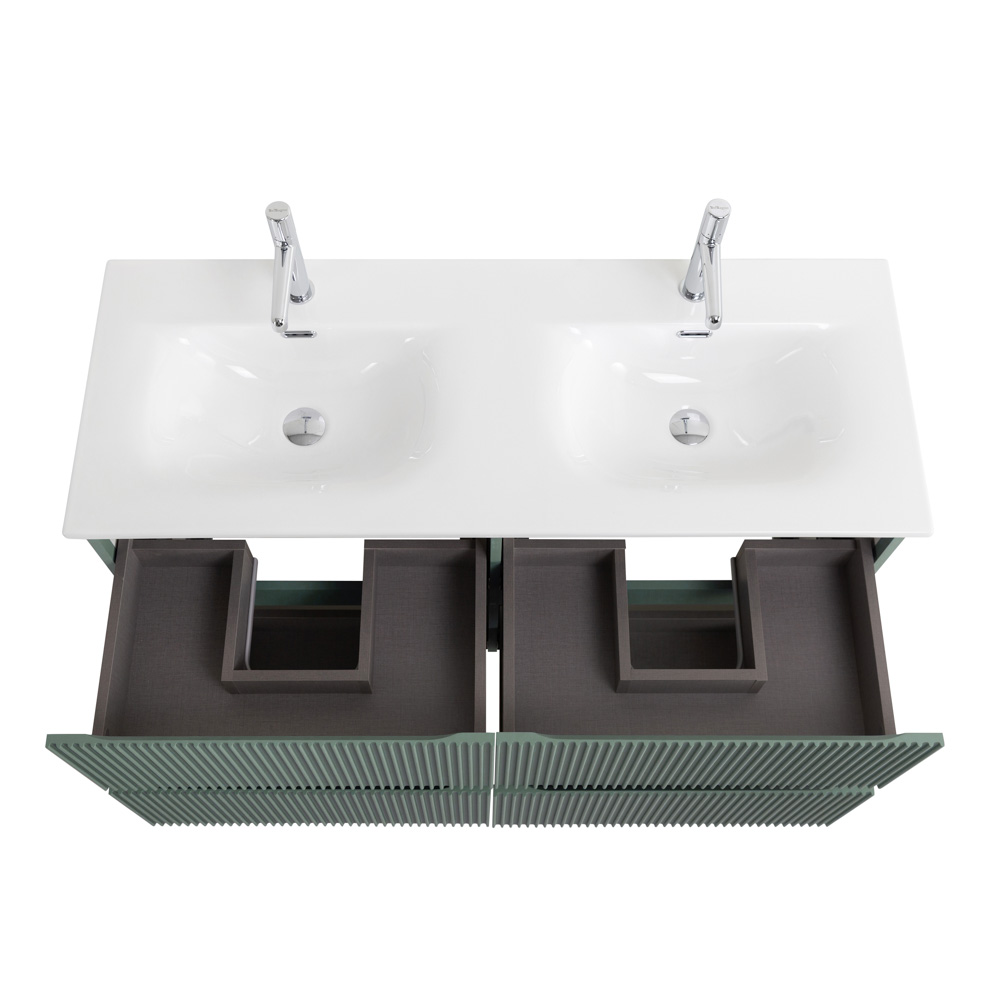 Тумба с раковиной подвесная BelBagno UNO-1200-4C-SO-VO Еловый матовый, раковина белая BB-8099-120-2 с 2-я чашами