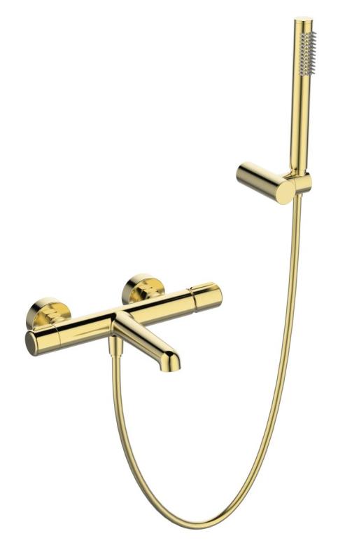 купить Смеситель для ванны и душа BelBagno UNO-VASM/DFS-ORO в комплекте с ручным душем, шлангом и держателем. 
