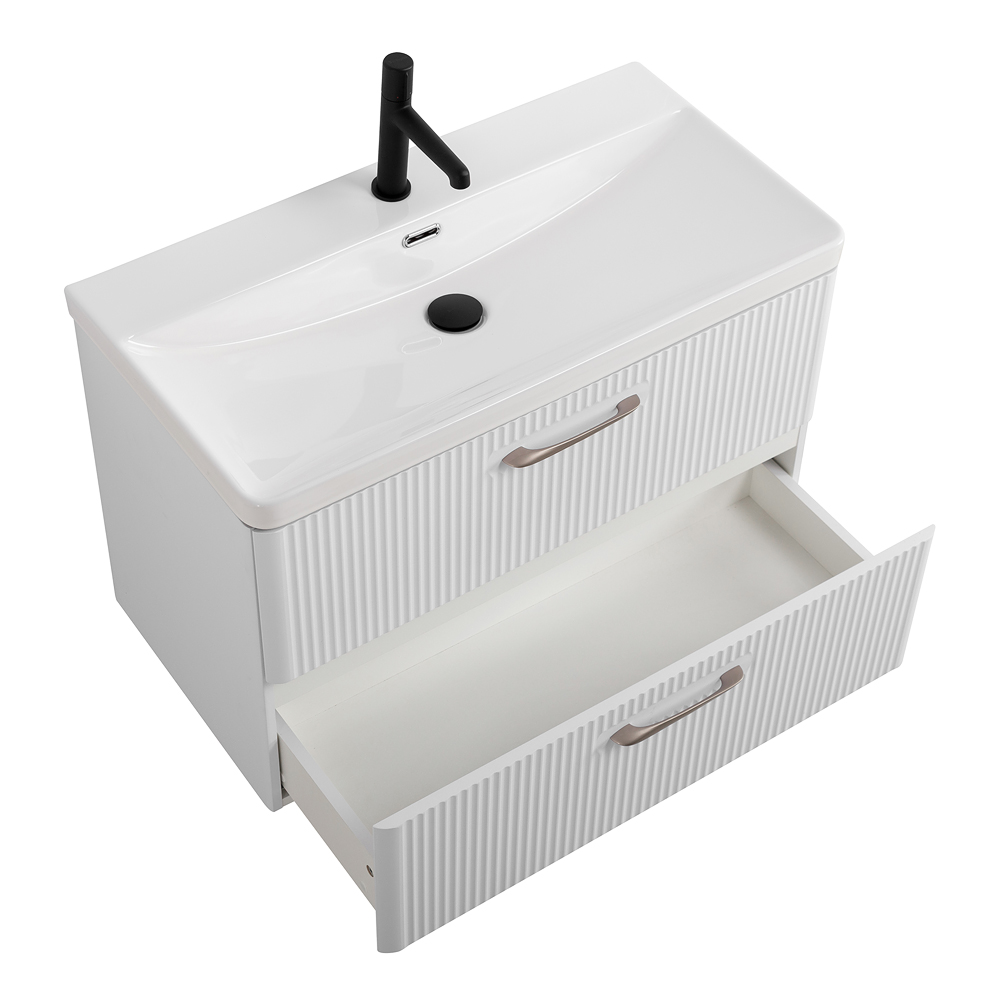 Подвесная тумба с раковиной Belbagno DUE, 80 см Белый металлик DUE-800-2C-SO-BM-P + BB-8076-3-80