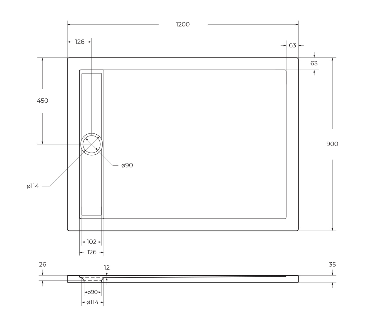 Акриловый поддон 120х90 BelBagno TRAY-BB-DUE-AH-120/90-4-W0 без сифона