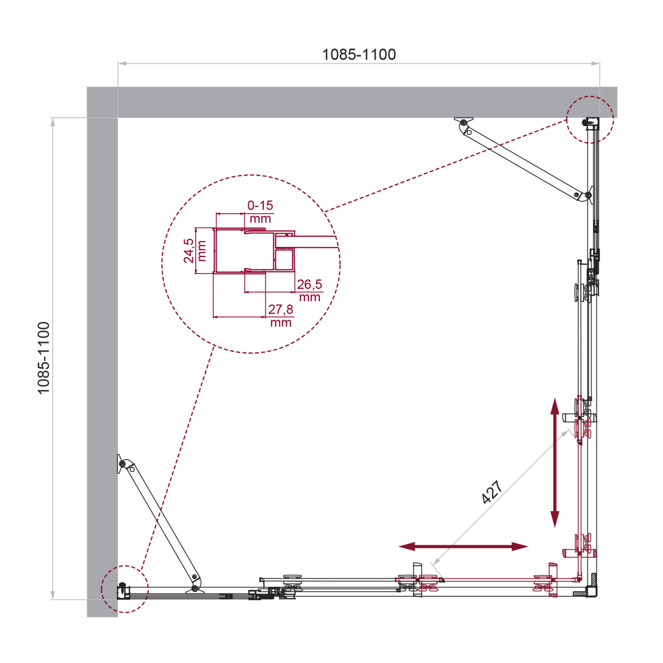 Душевой уголок BelBagno LUCE-A-22-80+30-C-Cr