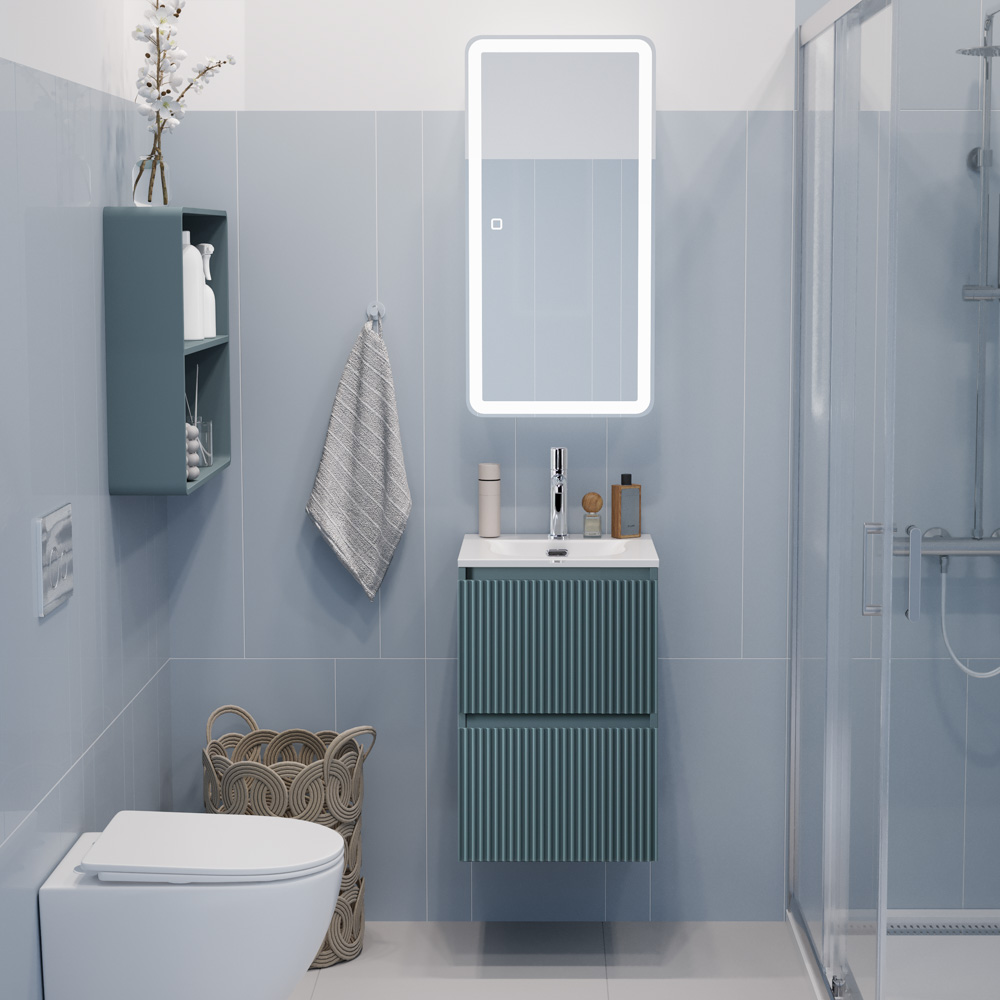 Тумба с раковиной подвесная BelBagno UNO-MINI-400-2C-SO-AO Голубой матовый, раковина белая BB-8099-3-40