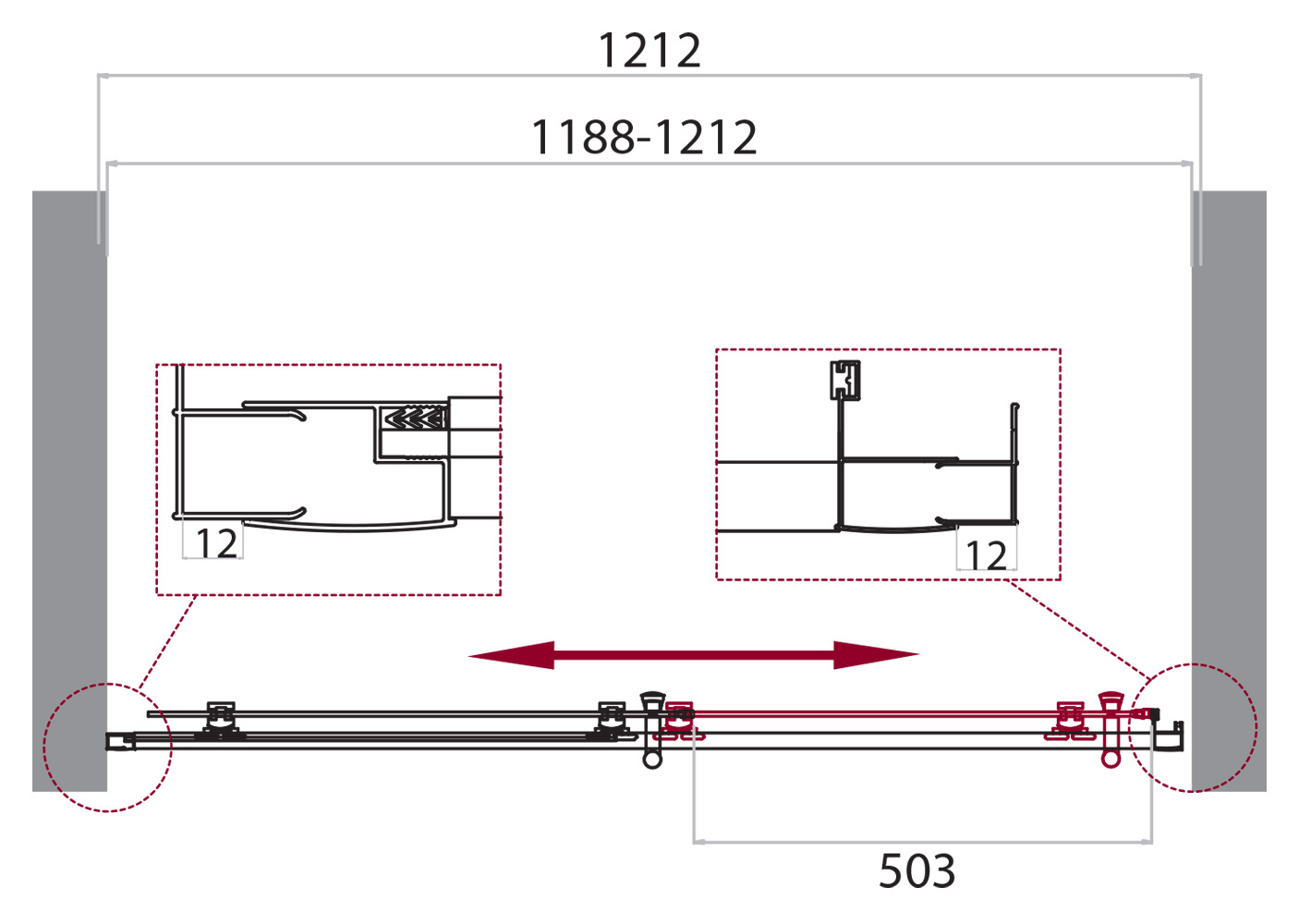 Дверь в проём BelBagno UNO-195-BF-1-120-P-Cr