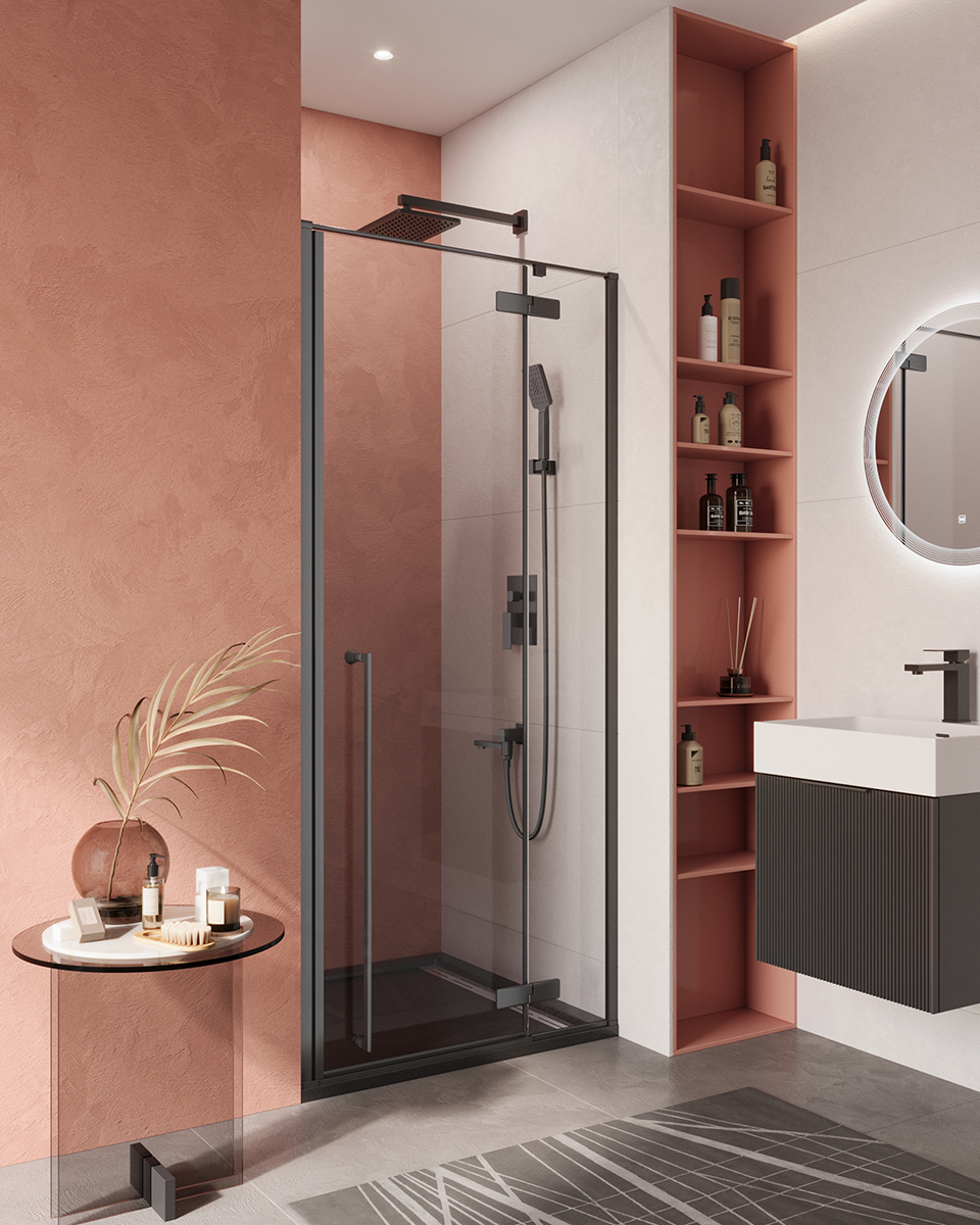 купить Душевая дверь Cezares LINER-B-12-90-C-NERO-R, 90х195, правосторонняя, профиль черный матовый, стекло прозрачное 