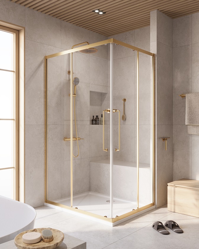Душевой уголок Cezares RELAX-304-AH-2-120/90-C-BORO, 120х90х200, профиль брашированное золото, прозрачное стекло