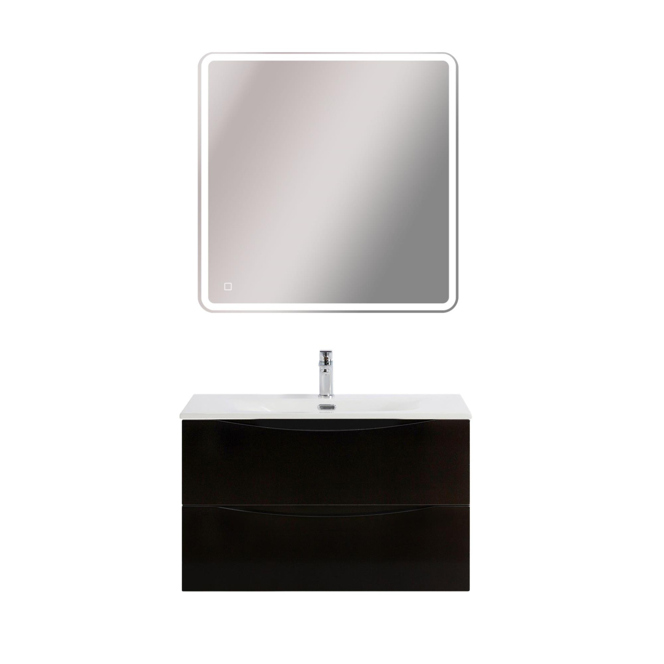 Тумба с раковиной подвесная BelBagno MARINO-CER-MINI-800-2C-SO-NL-P Nero Lucido, раковина белая BB-8099-3-80