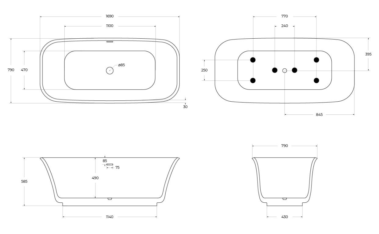 Ванна отдельностоящая BelBagno BB702-1700-800-K