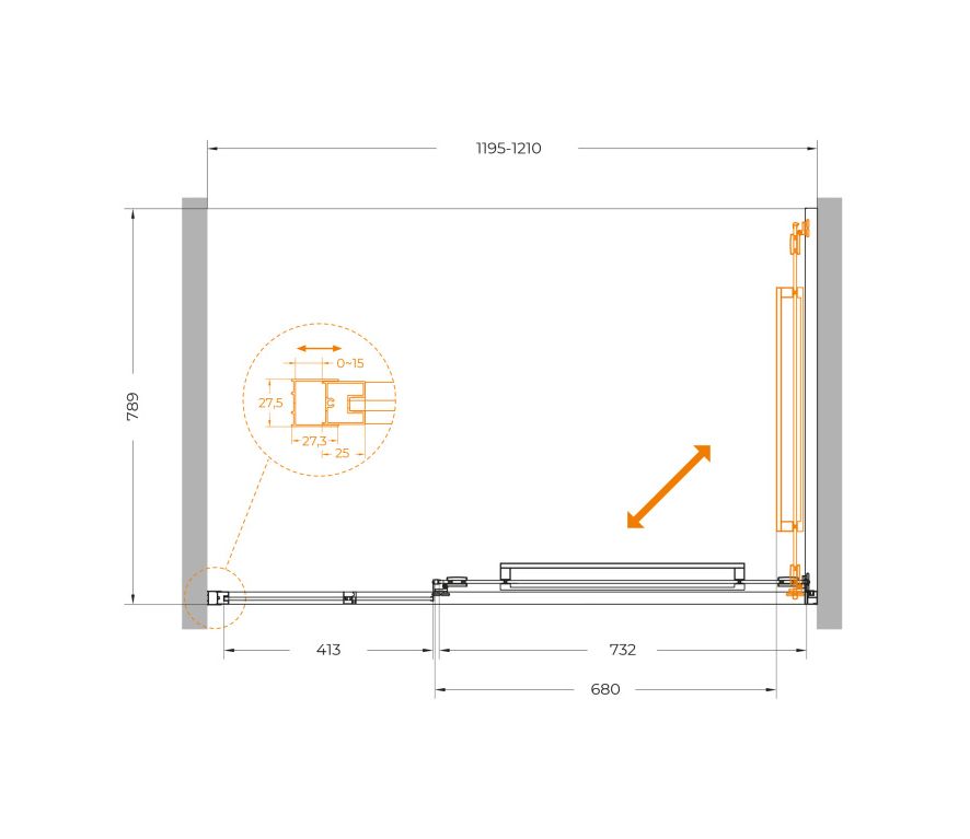 Душевая дверь Cezares LUX-B-FS-11-120-C-BORO, 120х195, профиль брашированное золото, стекло прозрачное