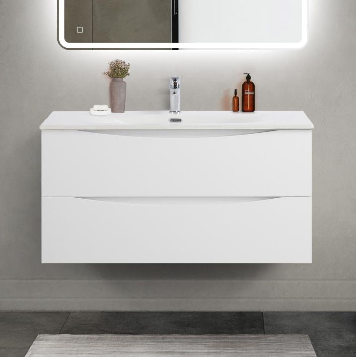 купить Тумба с раковиной подвесная BelBagno MARINO-CER-MINI-1000-2C-SO-BO-P Bianco Opaco, раковина белая BB-8099-3-100 