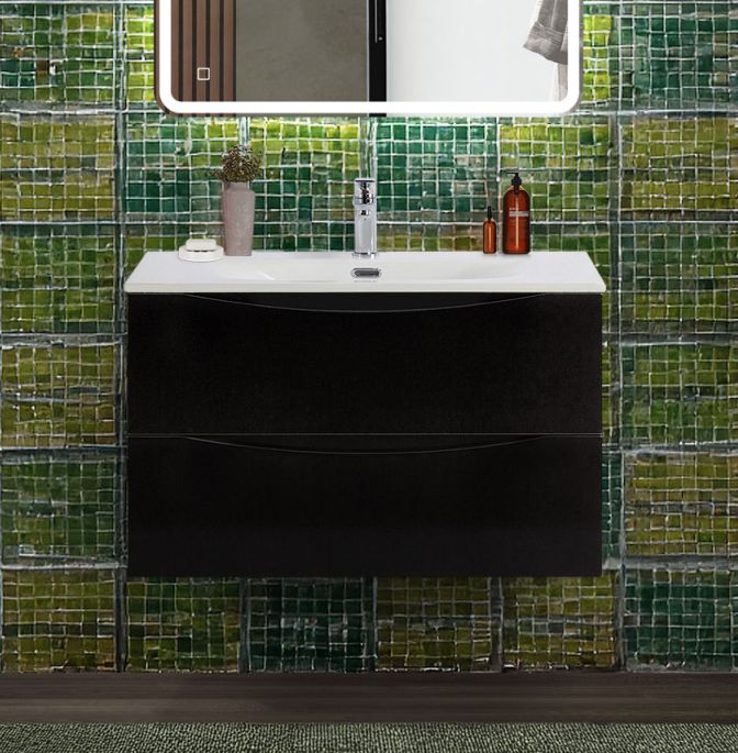 купить Тумба с раковиной подвесная BelBagno MARINO-CER-N-800-2C-SO-NL-P Nero Lucido, раковина белая BB-8099-80 
