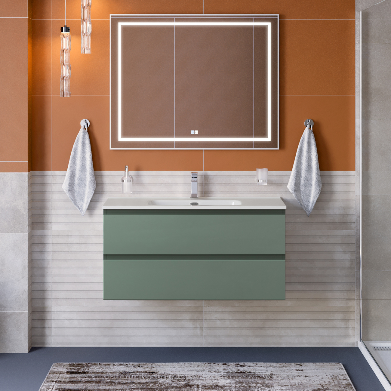 Тумба с раковиной подвесная BelBagno KRAFT-1000-2C-SO-VO Еловый матовый, раковина белая BB1000ETL