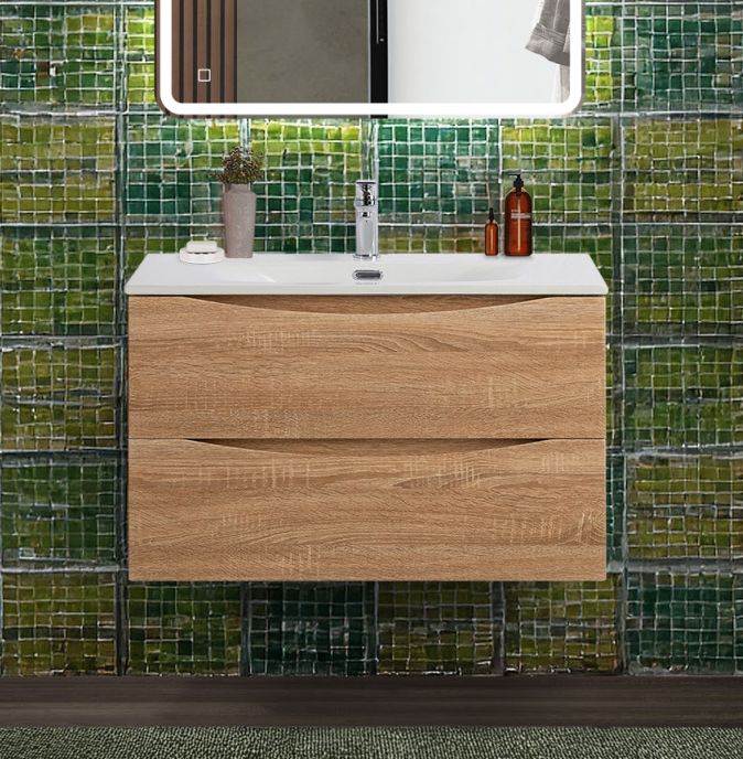 купить Тумба с раковиной подвесная BelBagno MARINO-CER-N-800-2C-SO-WO-P Rovere Bianco, раковина белая BB-8099-80 