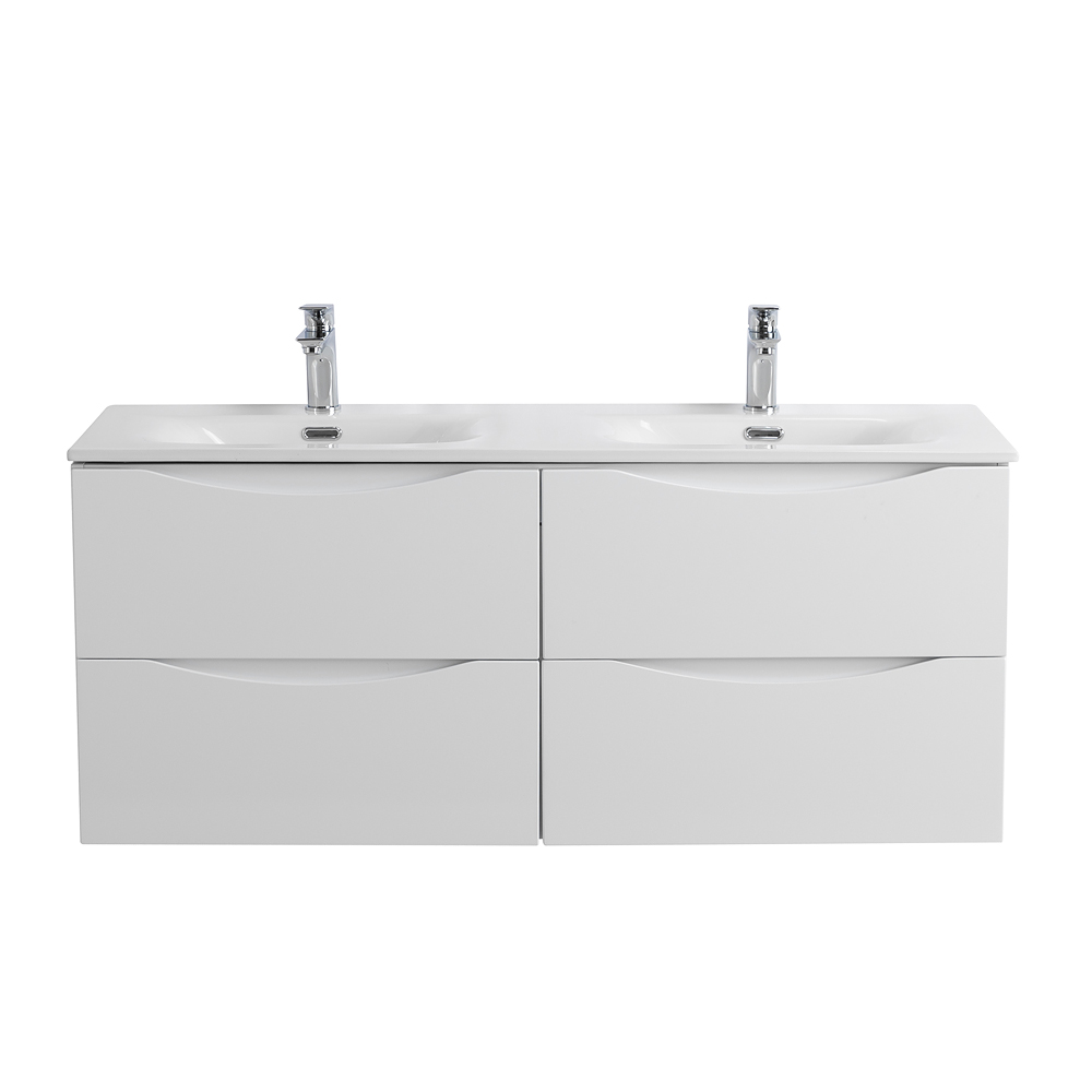 Тумба с раковиной подвесная BelBagno MARINO-CER-N-1200-4C-SO-BO-P Bianco Opaco, раковина белая BB-8099-120-2 с 2-я чашами
