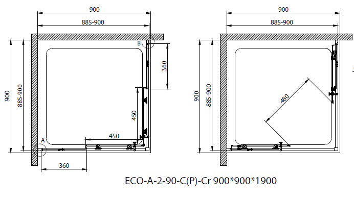Душевой уголок Cezares ECO-O-A-2-90-C-NERO