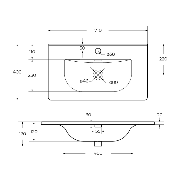 Тумба подвесная с раковиной BelBagno ETNA39-700/390-2C-SO-BL-P+BB-8099-3-70