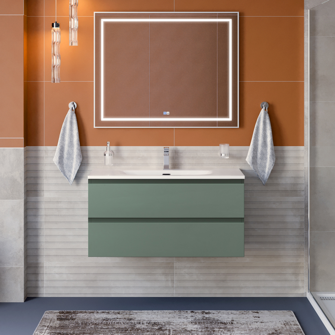 Тумба с раковиной подвесная BelBagno KRAFT-1000-2C-SO-VO Еловый матовый, раковина белая BB-8099-100
