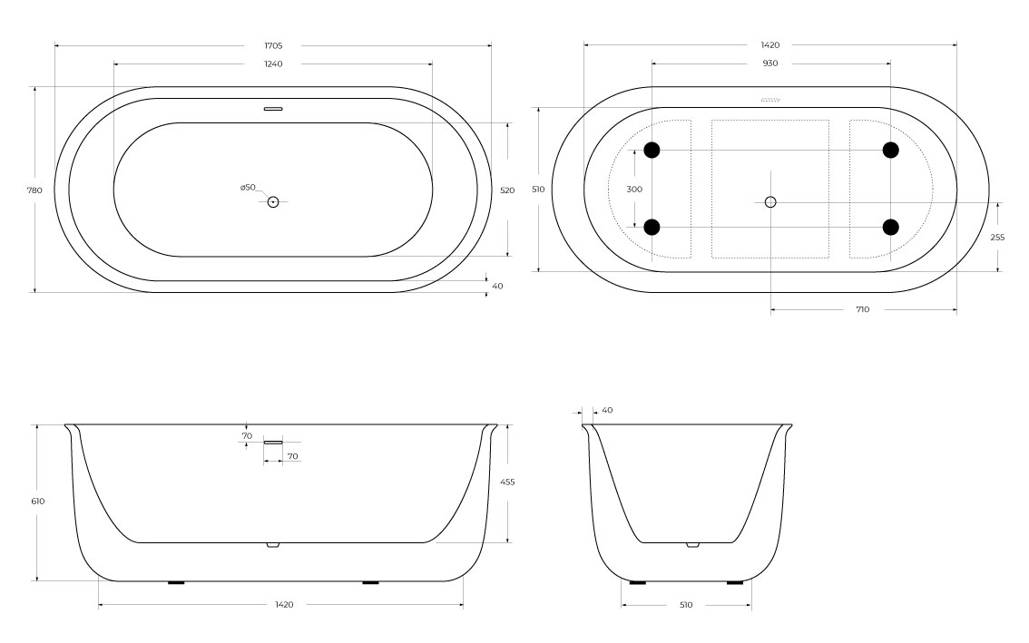 Ванна отдельностоящая BelBagno BB709-1700-780