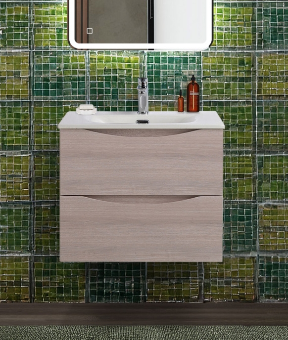 купить Тумба с раковиной подвесная BelBagno MARINO-CER-N-600-2C-SO-RG-P Rovere Grigio, раковина белая BB-8099-60 