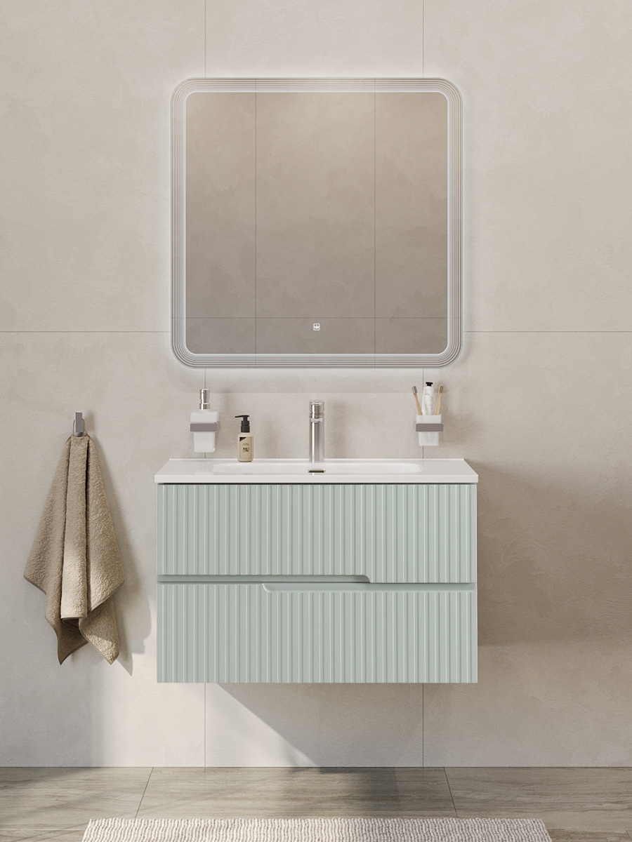 Тумба подвесная CEZARES DUET-N-800-2C-SO-VPR-P с раковиной CZR-8095-80, зеленый жемчужный