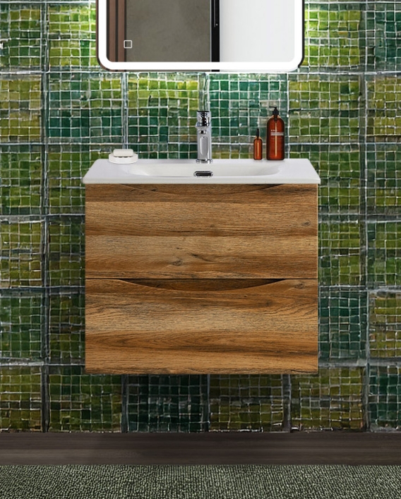 Тумба с раковиной подвесная BelBagno MARINO-CER-N-600-2C-SO-RR-P Rovere Rustico, раковина белая BB-8099-60