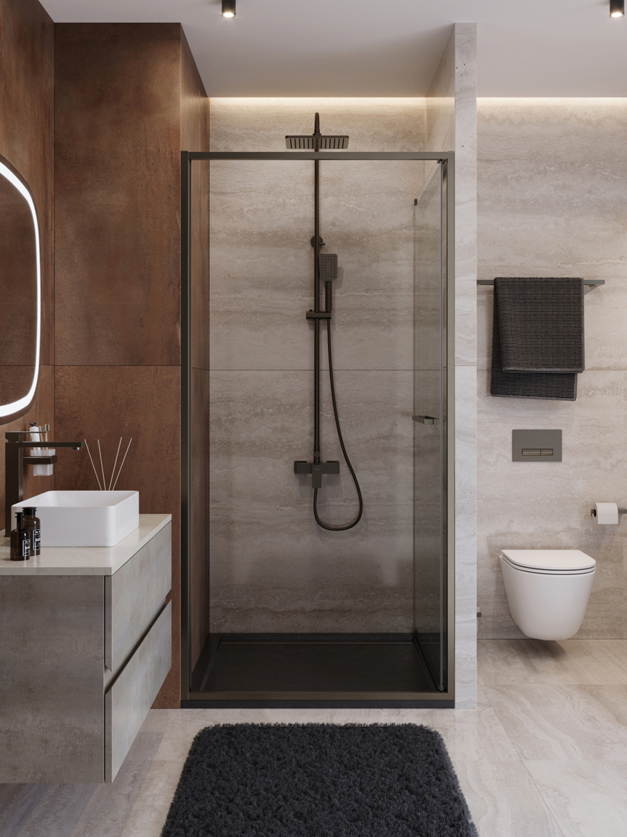 купить Душевая дверь Cezares LUX-B-FS-1-100-C-GM, 100х195, профиль оружейная сталь, стекло прозрачное 
