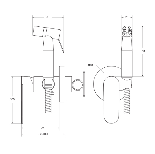 Встроенный смеситель Cezares STYLUS-DIF-BORO с гигиеническим душем, брашированное золото