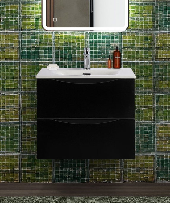 Тумба с раковиной подвесная BelBagno MARINO-CER-N-600-2C-SO-NL-P Nero Lucido, раковина белая BB-8099-60