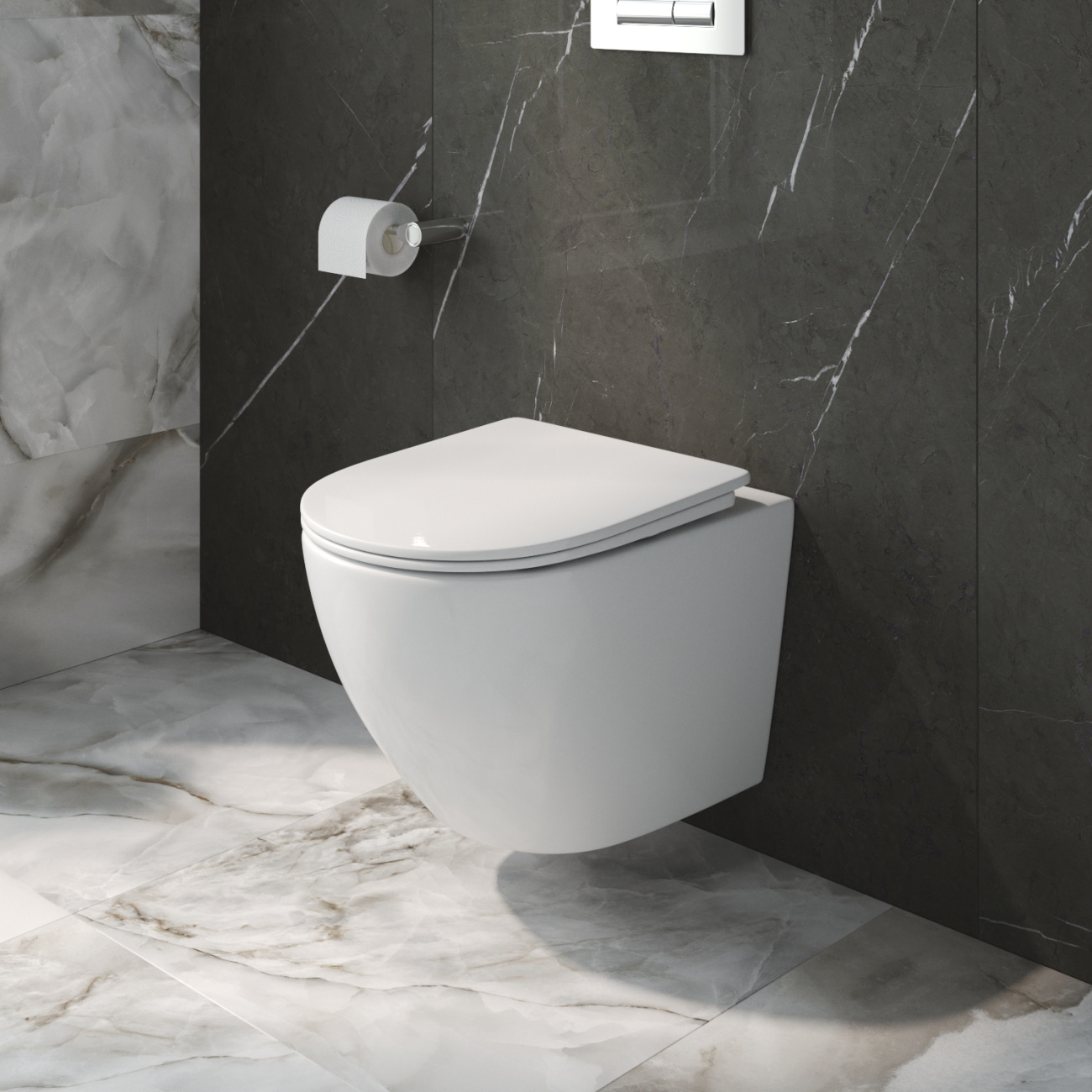 купить Унитаз подвесной безободковый с сиденьем и смывом TORNADO BelBagno UNO-TOR BB5177CH-TOR/SC 